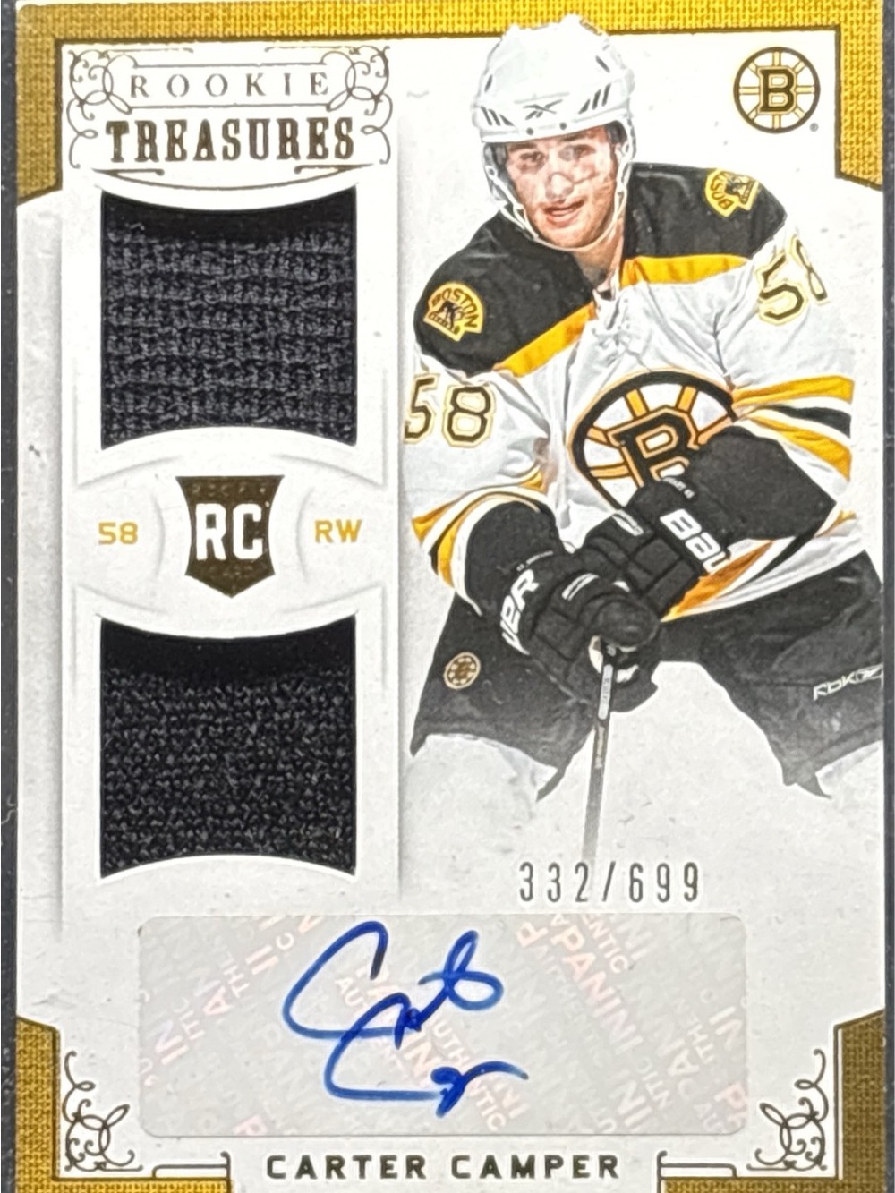 Panini Rookie Treasures Carter Camper Rookie Card - Auto, Mem, LE 332/699